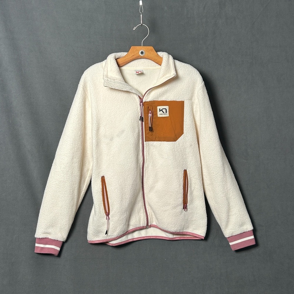 Kari Traa Rothe Midlayer Fleece Jacket Womens L Beige Teddy Sherpa Full Zip Coat